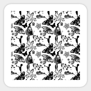 Sketch Butterflies and Flowers Black and White Pattern Sticker